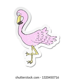retro distressed sticker of a cartoon flamingo