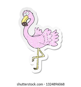 retro distressed sticker of a cartoon flamingo