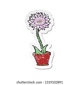 retro distressed sticker of a cartoon flower in pot