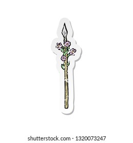 retro distressed sticker of a cartoon flowering spear