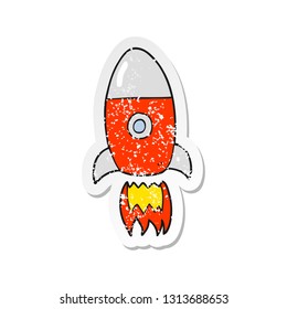 retro distressed sticker of a cartoon flying rocket