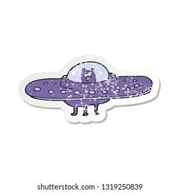 retro distressed sticker of a cartoon flying saucer