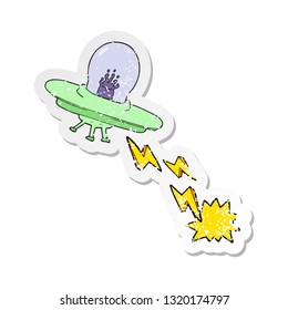 retro distressed sticker of a cartoon flying saucer
