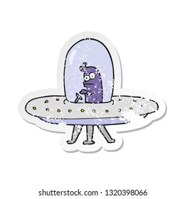 retro distressed sticker of a cartoon flying saucer