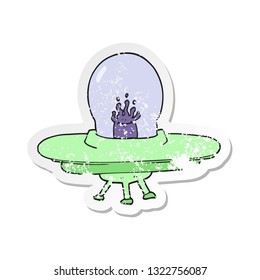 retro distressed sticker of a cartoon flying saucer