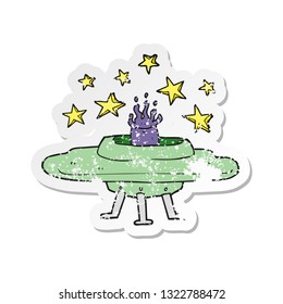 retro distressed sticker of a cartoon flying saucer