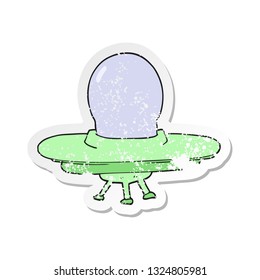 retro distressed sticker of a cartoon flying saucer