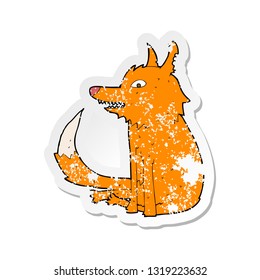 retro distressed sticker of a cartoon fox sitting