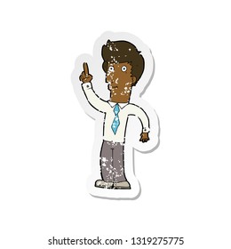 retro distressed sticker of a cartoon friendly man with idea