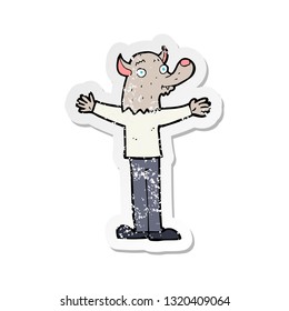 retro distressed sticker of a cartoon friendly werewolf
