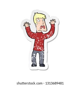 retro distressed sticker of a cartoon frightened man