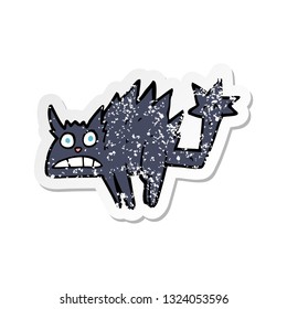 retro distressed sticker of a cartoon frightened black cat