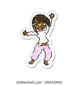 retro distressed sticker of a cartoon frightened woman