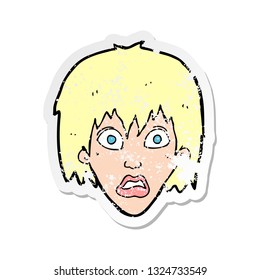 retro distressed sticker of a cartoon frightened woman