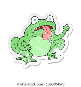 retro distressed sticker of a cartoon frog