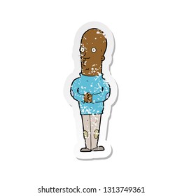 retro distressed sticker of a cartoon funny bald man