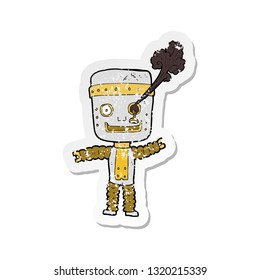 retro distressed sticker of a cartoon funny gold robot