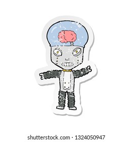 retro distressed sticker of a cartoon future robot