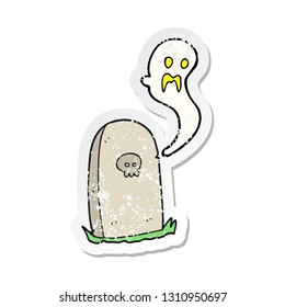 pegatina retro angustiada de un fantasma de la caricatura levantándose de la tumba