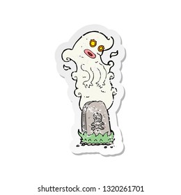 retro distressed sticker of a cartoon ghost rising from grave