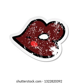 retro distressed sticker of a cartoon glossy lips