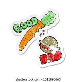 retro distressed sticker of a cartoon good and bad food