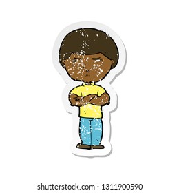 retro distressed sticker of a cartoon grumpy man