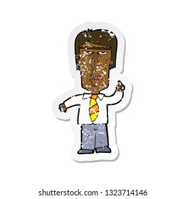 pegatina retro angustiada de un jefe gruñón de caricatura