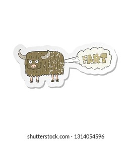 retro distressed sticker of a cartoon hairy cow farting