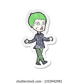 retro distressed sticker of a cartoon halloween zombie woman