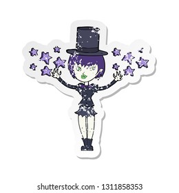 retro distressed sticker of a cartoon halloween vampire girl