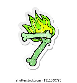 retro distressed sticker of a cartoon halloween bone number