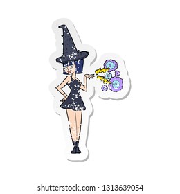 retro distressed sticker of a cartoon halloween witch
