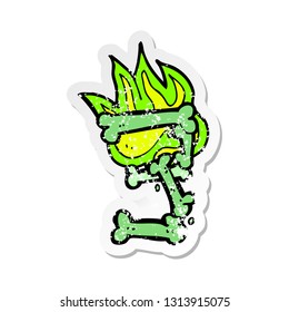 retro distressed sticker of a cartoon halloween bone number