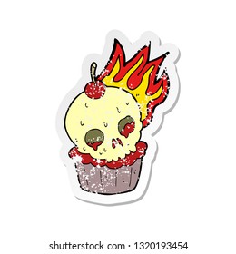 retro distressed sticker of a cartoon halloween cup cake