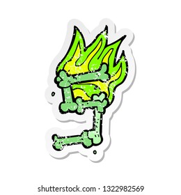 retro distressed sticker of a cartoon halloween bone number