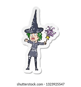 retro distressed sticker of a cartoon halloween witch