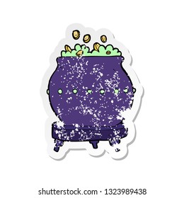 retro distressed sticker of a cartoon halloween pot