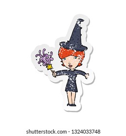 retro distressed sticker of a cartoon halloween witch