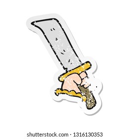 retro distressed sticker of a cartoon hand with sword