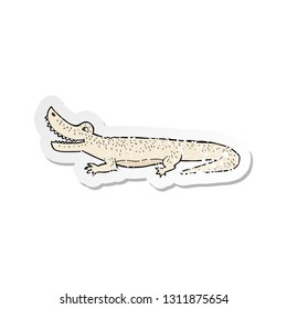 retro distressed sticker of a cartoon happy crocodile