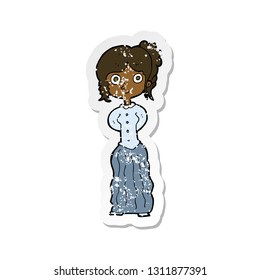 retro distressed sticker of a cartoon happy woman