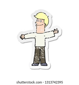 retro distressed sticker of a cartoon happy man
