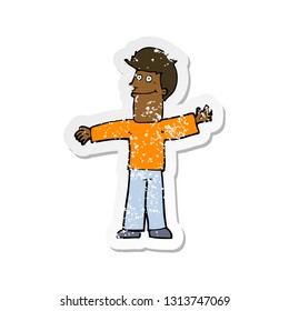 retro distressed sticker of a cartoon happy man