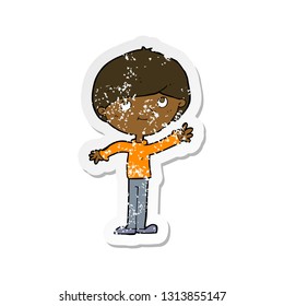 retro distressed sticker of a cartoon happy boy