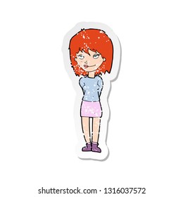 retro distressed sticker of a cartoon happy woman