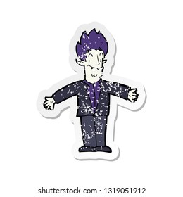 retro distressed sticker of a cartoon happy vampire