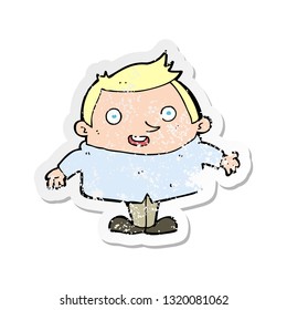 retro distressed sticker of a cartoon happy man