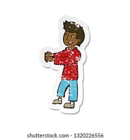 retro distressed sticker of a cartoon happy man