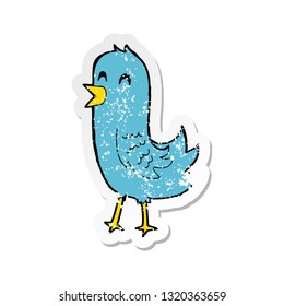 retro distressed sticker of a cartoon happy bird